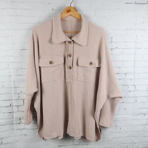 REBORN J  DUSTY ROSE LONG BAT SLEEVE RIBBED PULL OVER  TUNIC TOP SIZE XXL